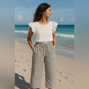 Tahari 100% Linen Women’s Wide Leg Striped Pants Size Small